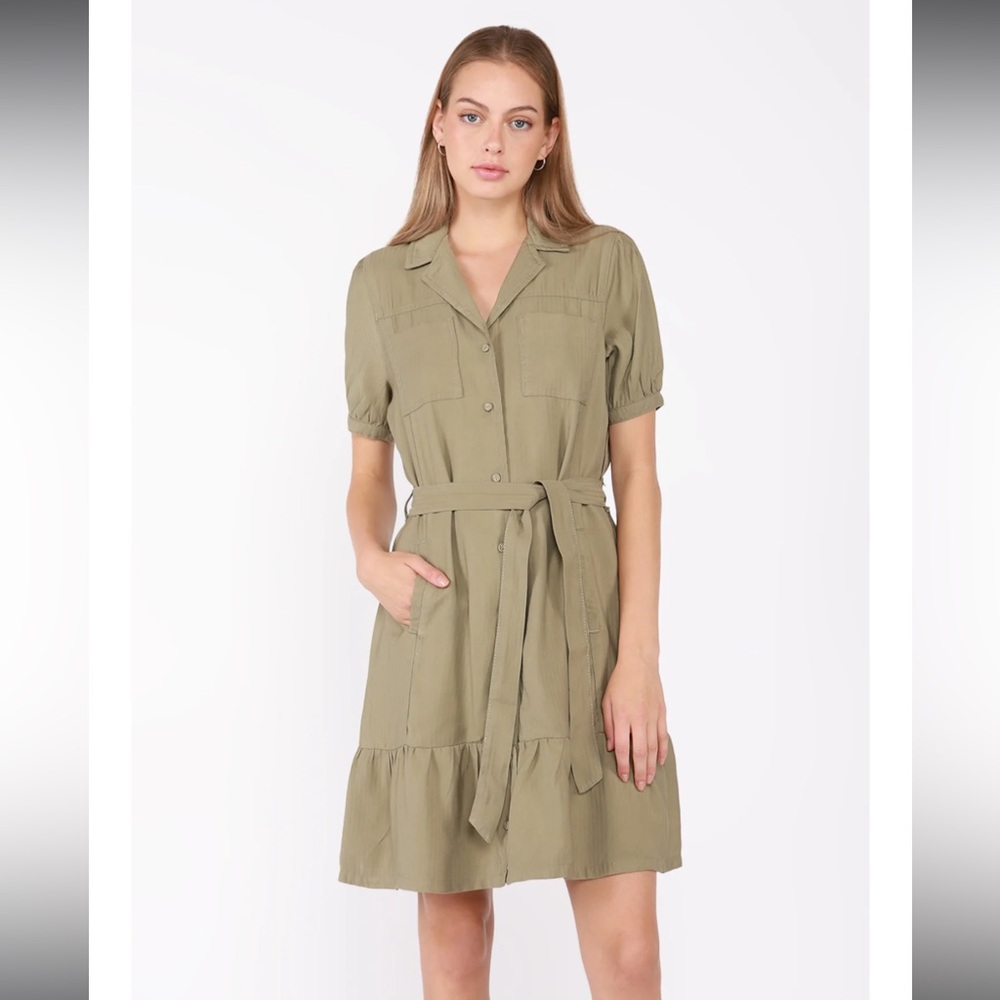 Dex Button Front Tie Dress Sage Green Size Small